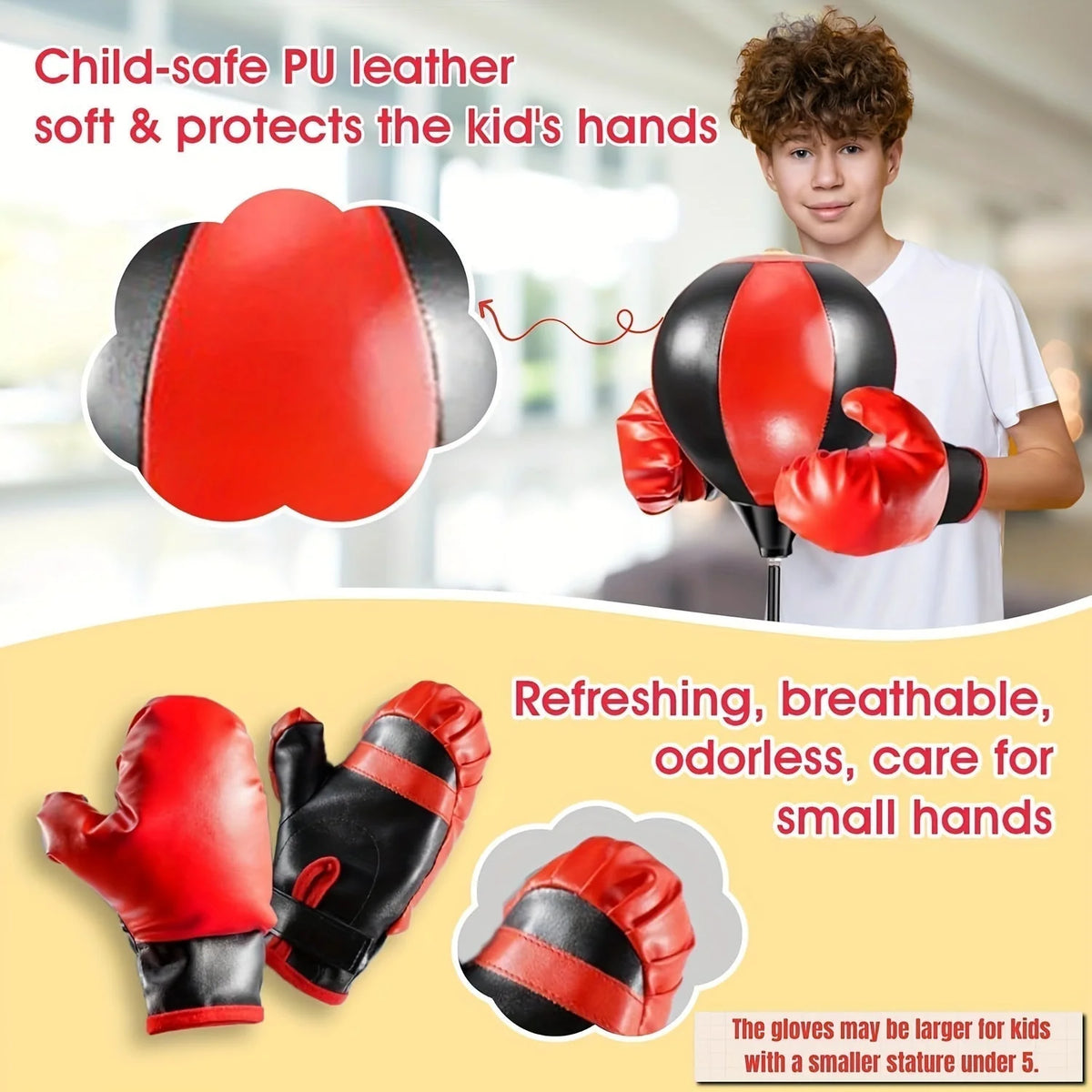 Kids Boxing Set Adjustable Height Gloves & Stable Base