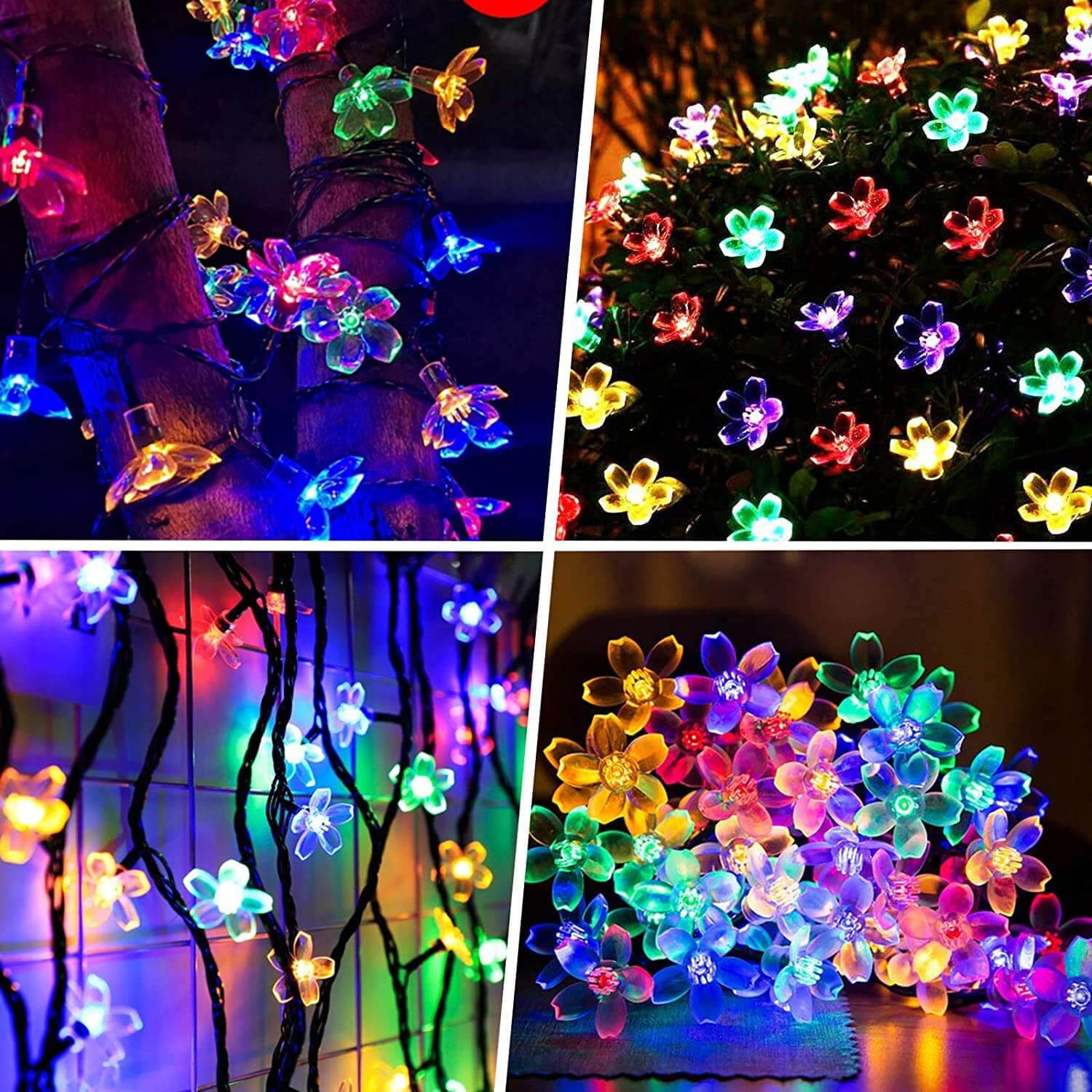 Multicolor LED Solar-Powered Flower String Lights