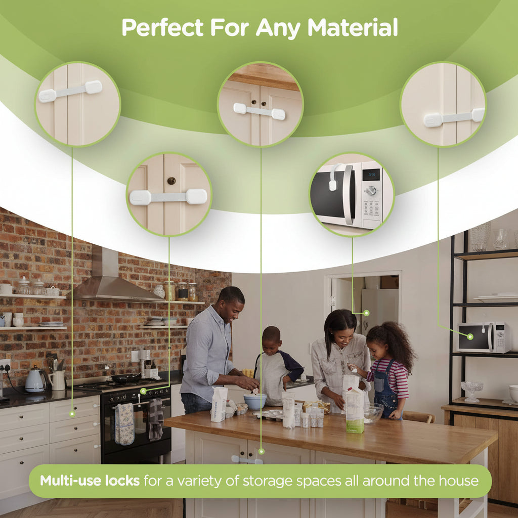 Childproof Adhesive Strap Locks for Cabinets and Drawers