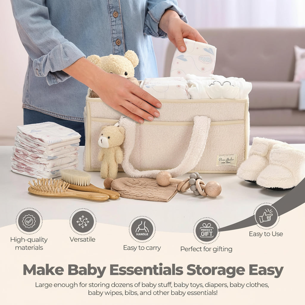 Baby Storage Basket - Plush Sherpa Diaper Organizer Caddy