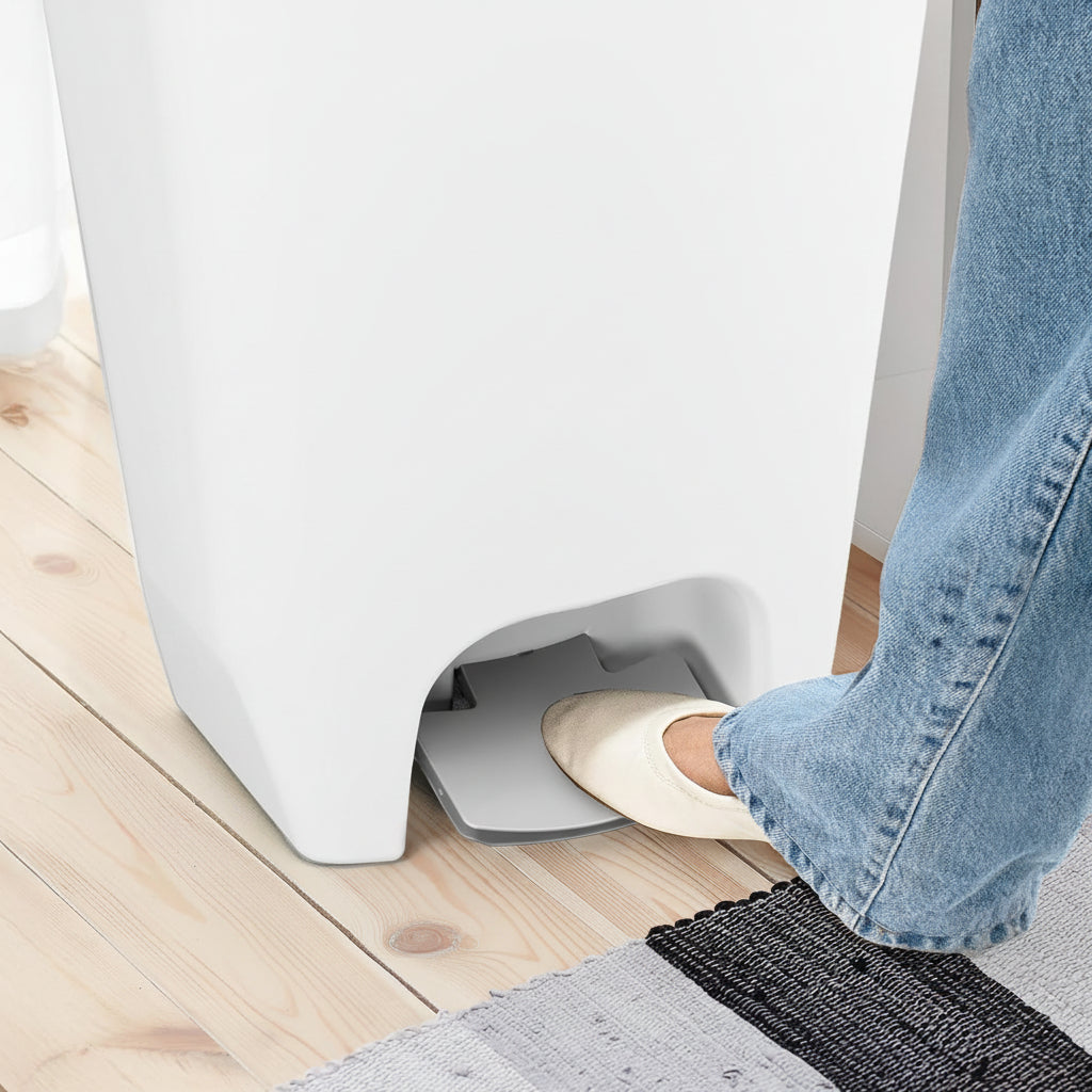 White 13-Gallon Kitchen Trash Bin with Step Pedal and Odor Control