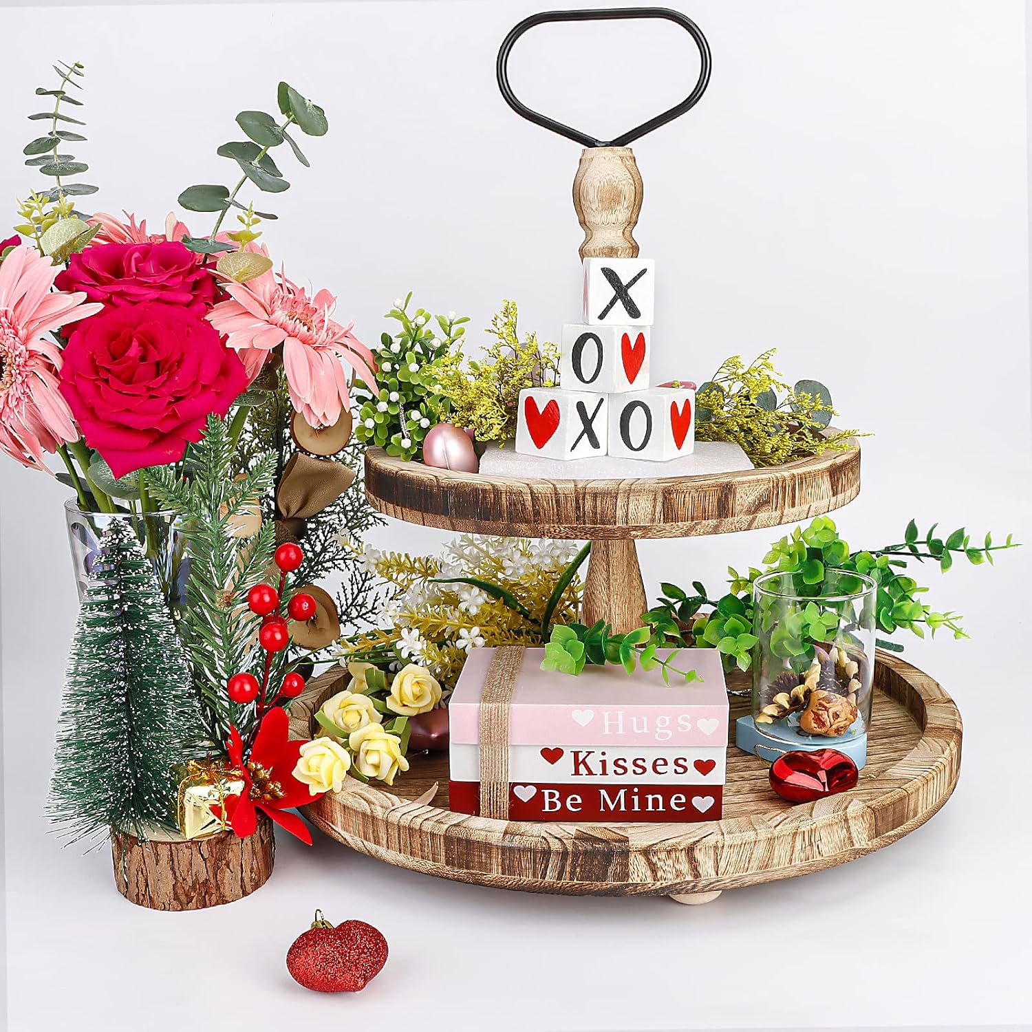 Heart-Shaped Shelf Signs - Wooden Book Stack for Valentine's Decor