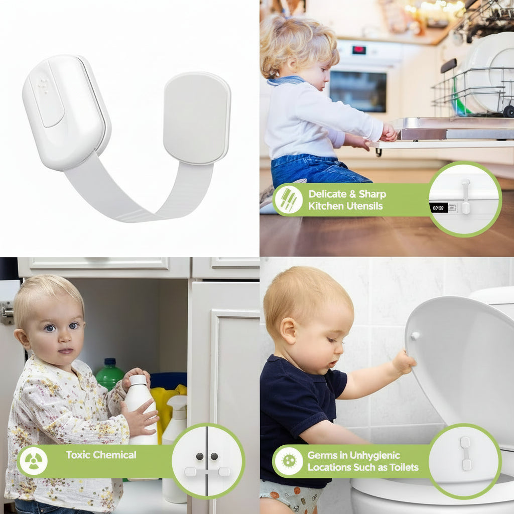Childproof Adhesive Strap Locks for Cabinets and Drawers