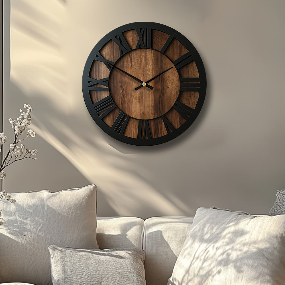 Classic Wooden Wall Clock with Roman Numerals