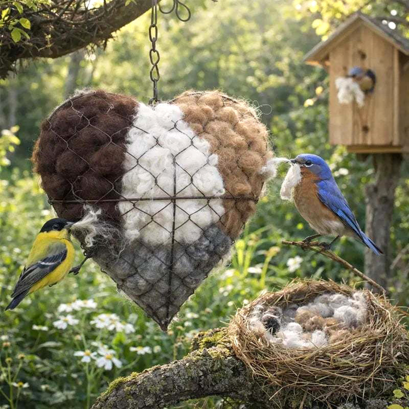 Alpaca-Filled Heart-Shaped Bird Nesting Material Dispenser