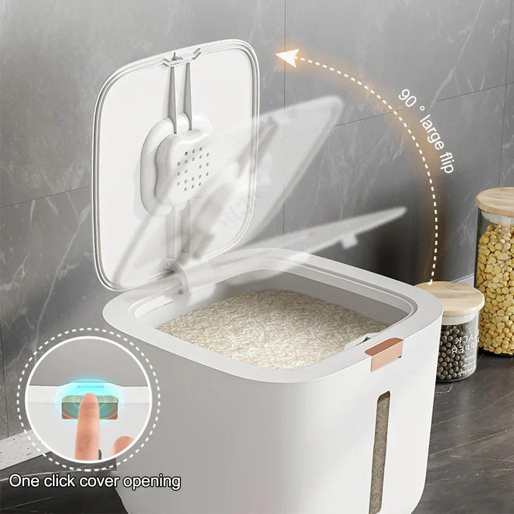 Rice Storage Container Airtight Silicone Seal & Push-Button Dispenser