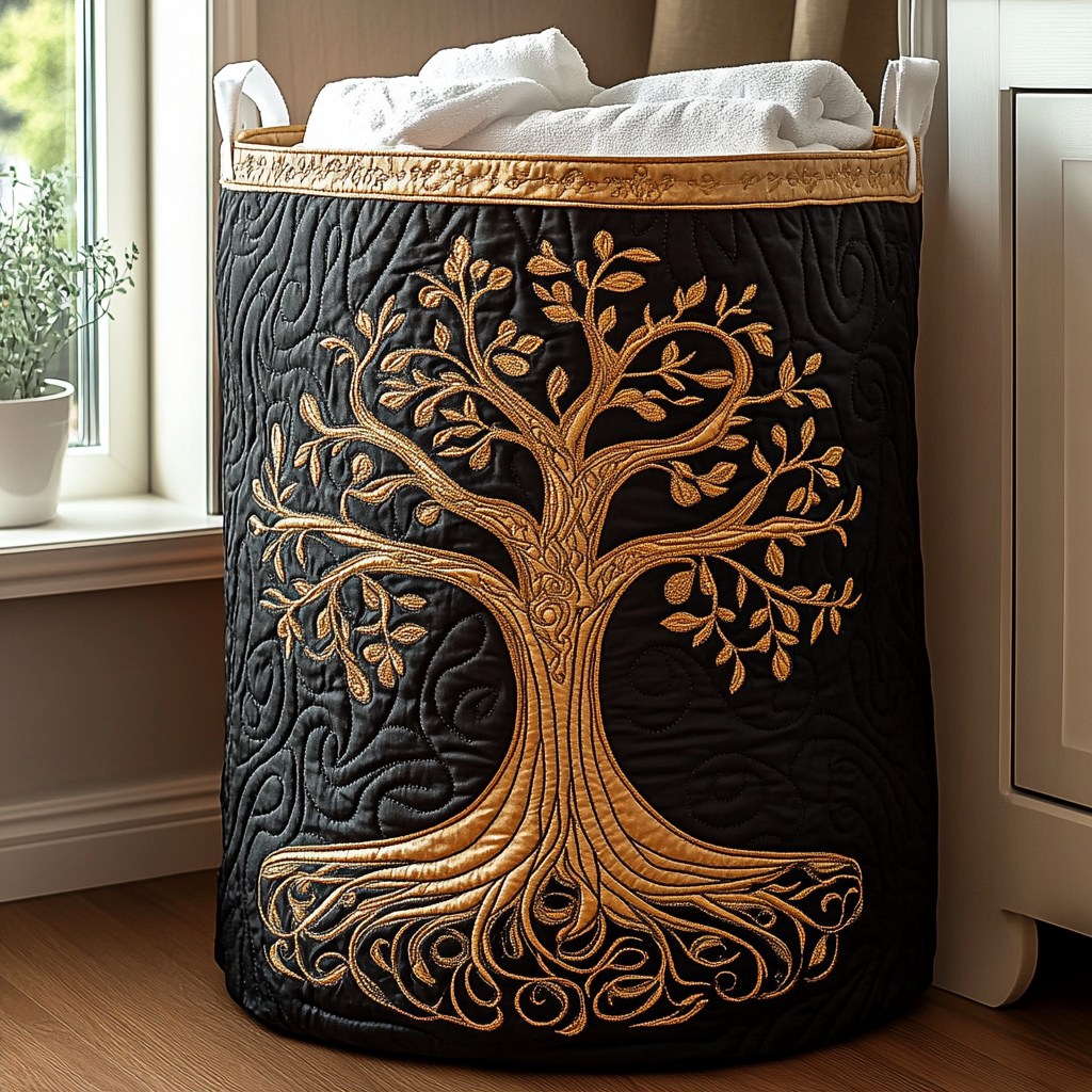 Quilted Cotton-Polyester Self-Standing & Foldable Laundry Basket
