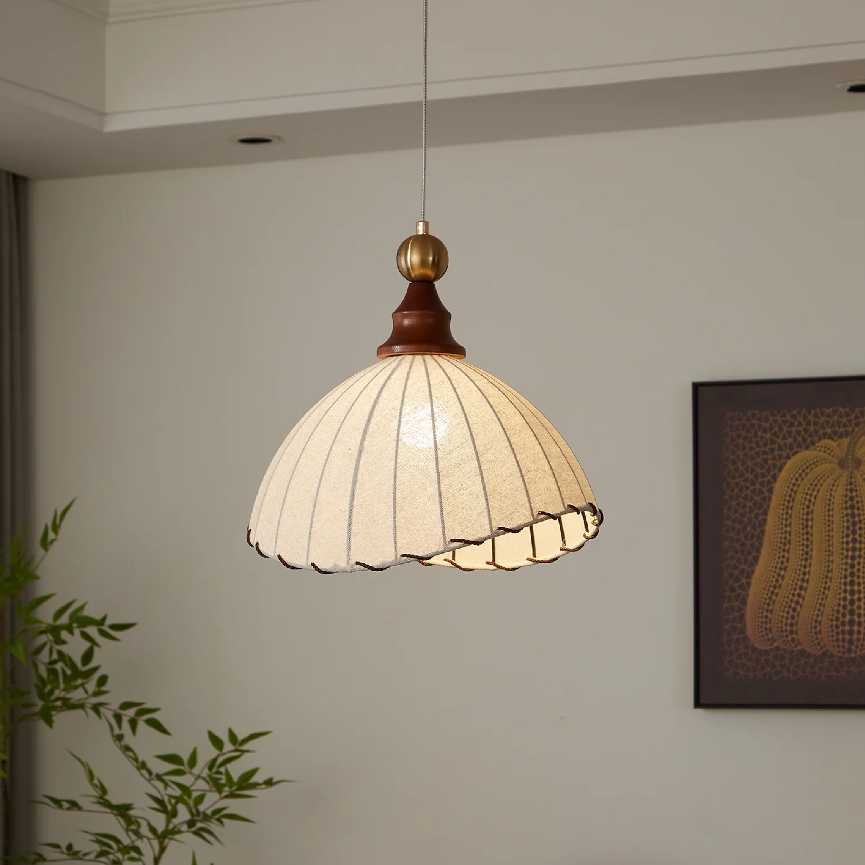 Pleated Fabric Pendant Light in Vintage Style