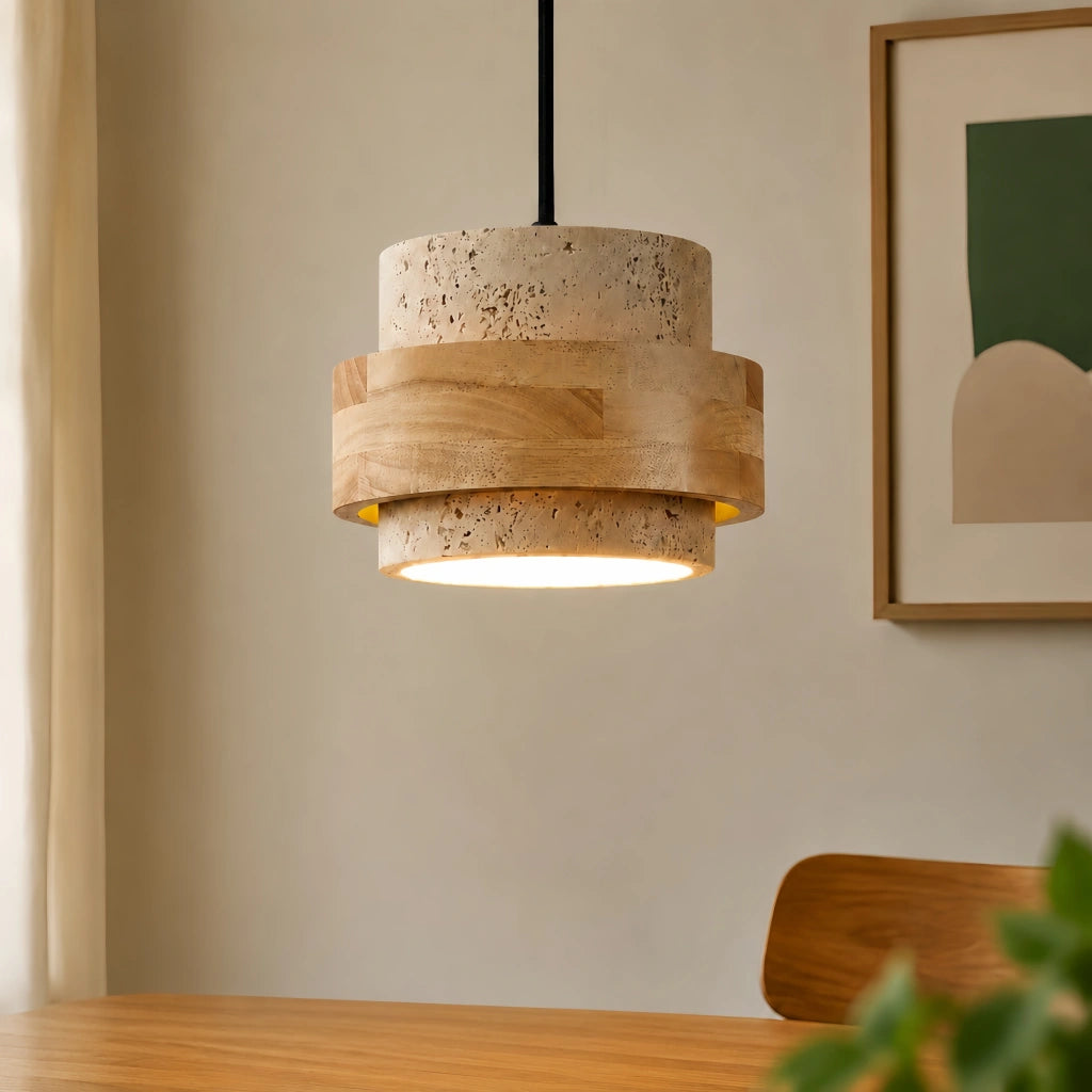 Travertine-Look Cylindrical Pendant Light (E27 Socket)