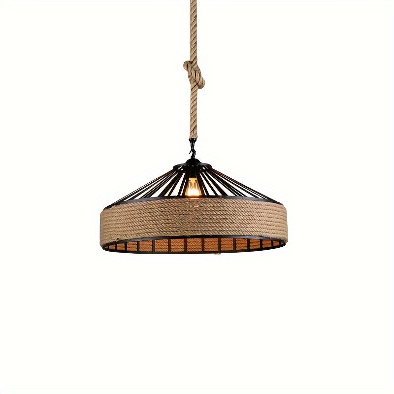 Vintage Ceiling Lamp with Hemp Rope Pendant - Rustic Farmhouse Style