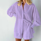 2-Piece Summer Set Blouse & Shorts Breathable Lantern Sleeve