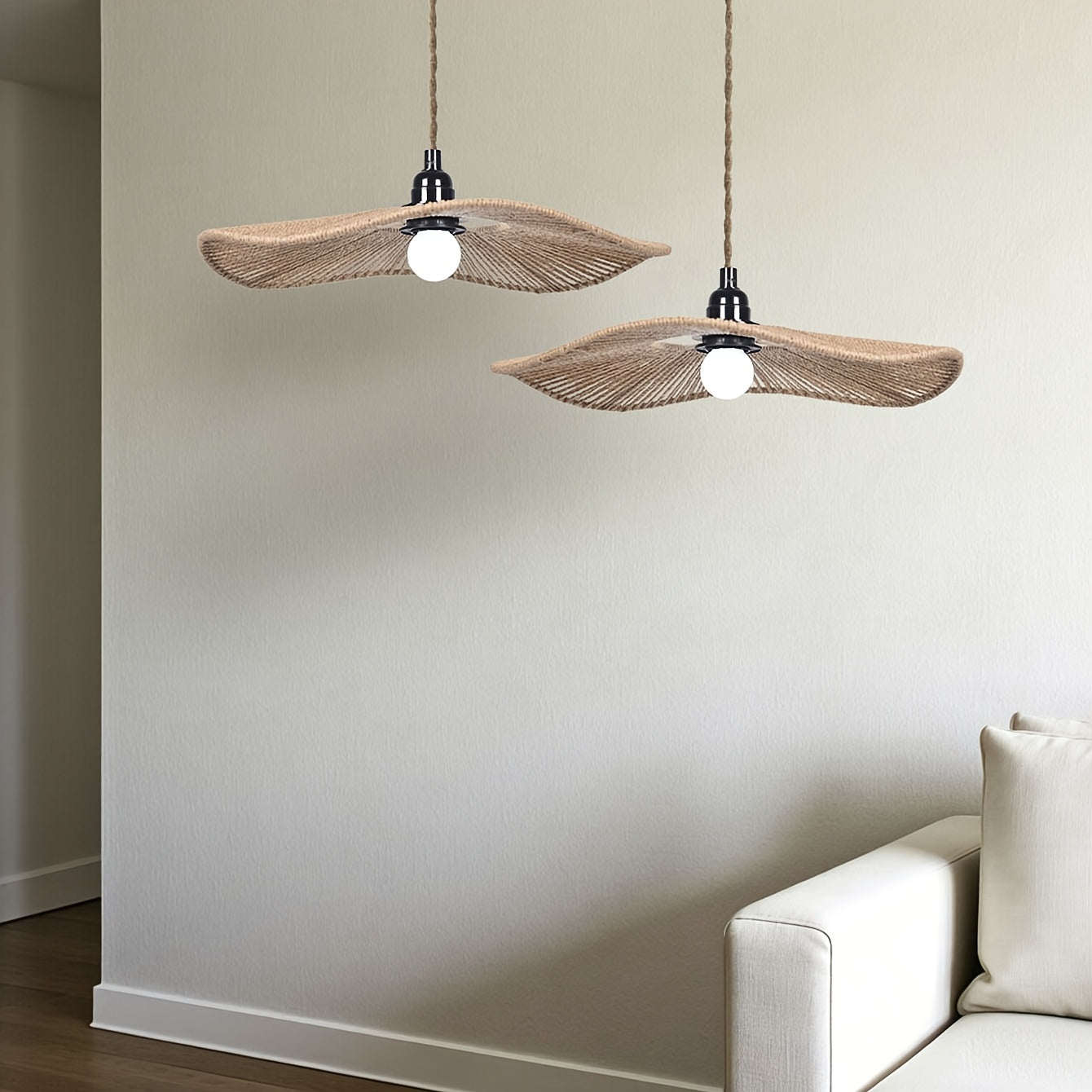 Natural Artistic Ceiling Light Shade Made of Handwoven Paper Rope