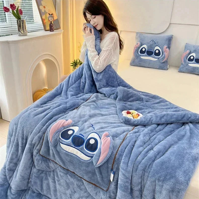 Kids Blanket & Cushion Set Plush Fleece Machine Washable