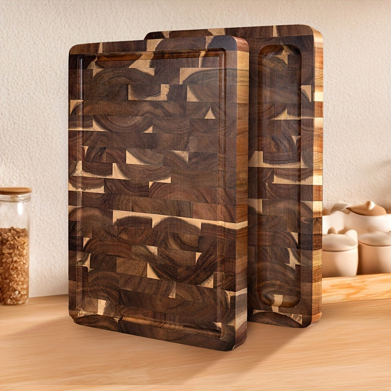 End Grain Chopping Block – Durable Acacia Wood Cutting Board for Kitchen