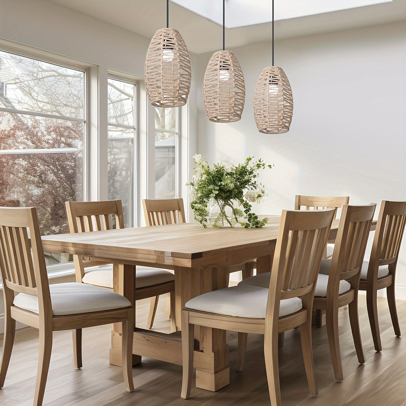 Natural Woven Ceiling Light Fixture with Modern Handwoven Rope Shade