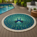 Quick-Drying Terry Cloth Round Beach Towel (Peacock Print)