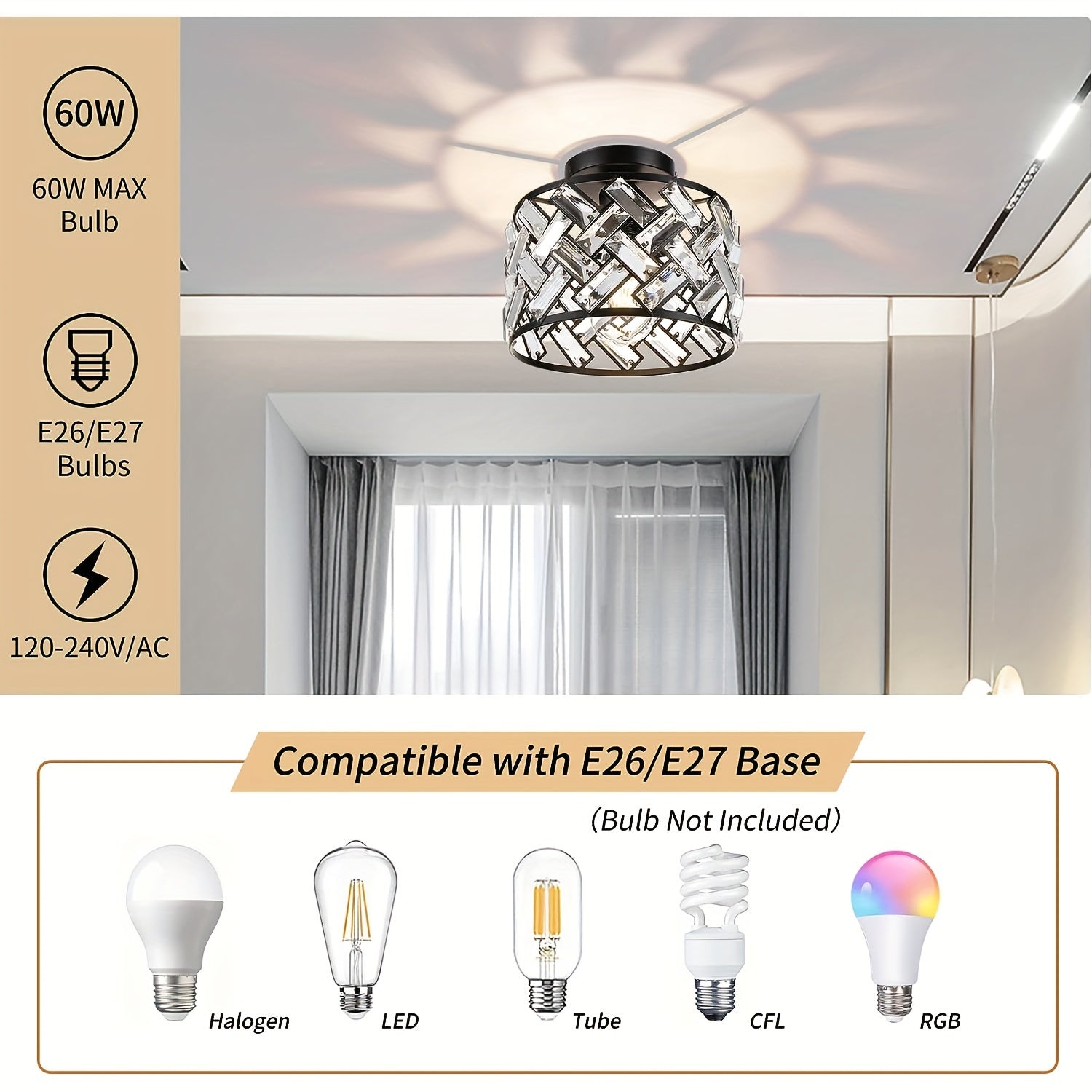 Elegant Semi Flush Mount Ceiling Light with Modern Crystal Design