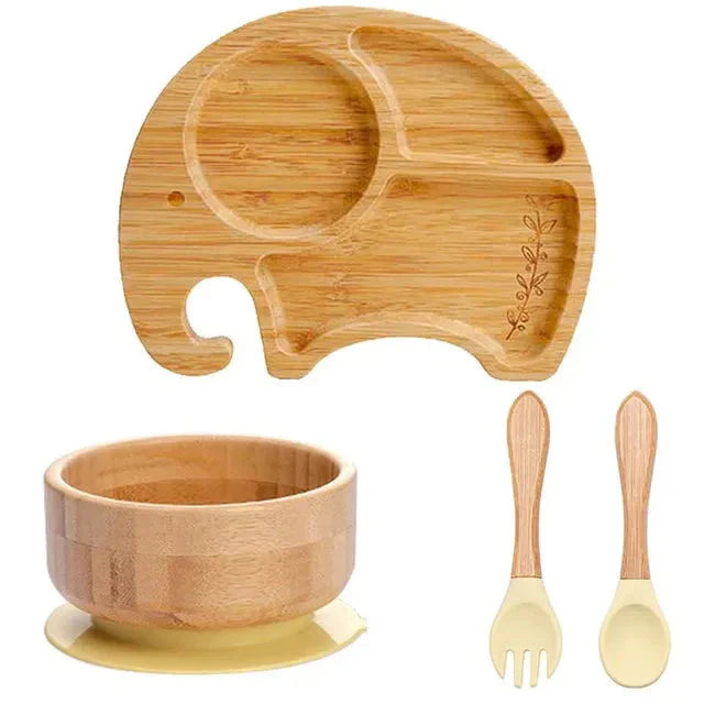 Children's Tableware Set Bamboo Suction Base 4-Piece