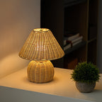 Boho Accent Lamp with USB Power - Woven Bamboo Desk Light
