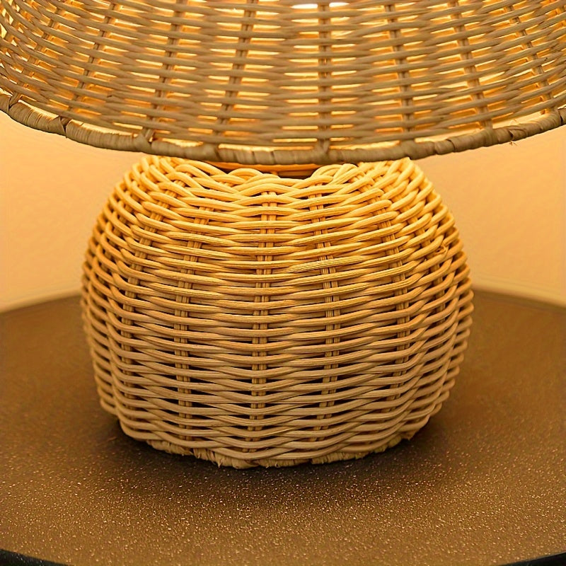 Boho Accent Lamp with USB Power - Woven Bamboo Desk Light