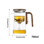 Teapot Heat-Resistant Glass Push-Button Brew Built-In Strainer 720ml