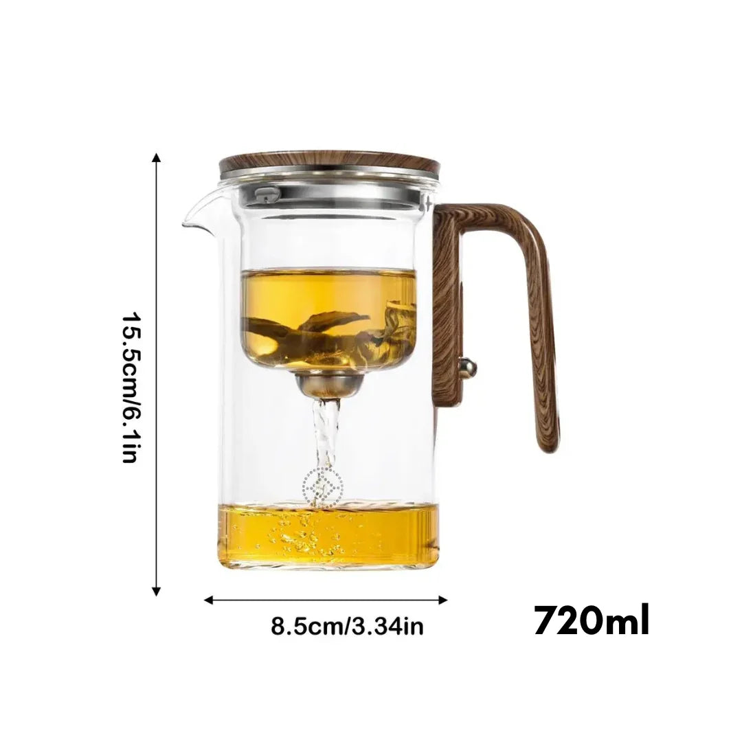 Teapot Heat-Resistant Glass Push-Button Brew Built-In Strainer 720ml