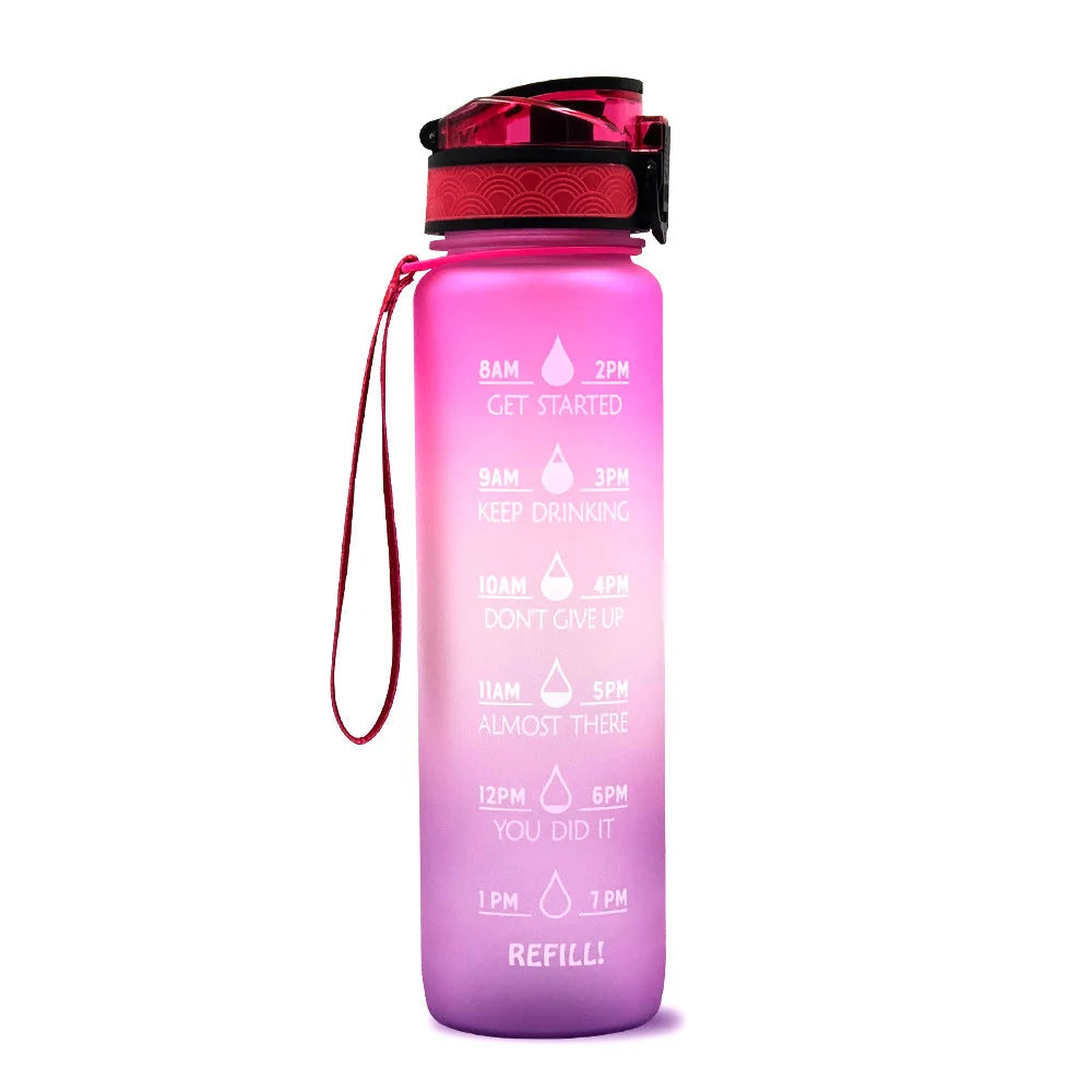 Water Bottle Timeline Markings Built-In Straw 1L Capacity