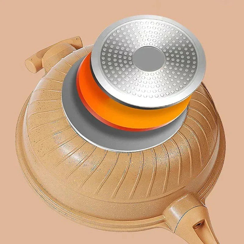 Wok Pan Clay Non-Stick Stainless Steel Handle