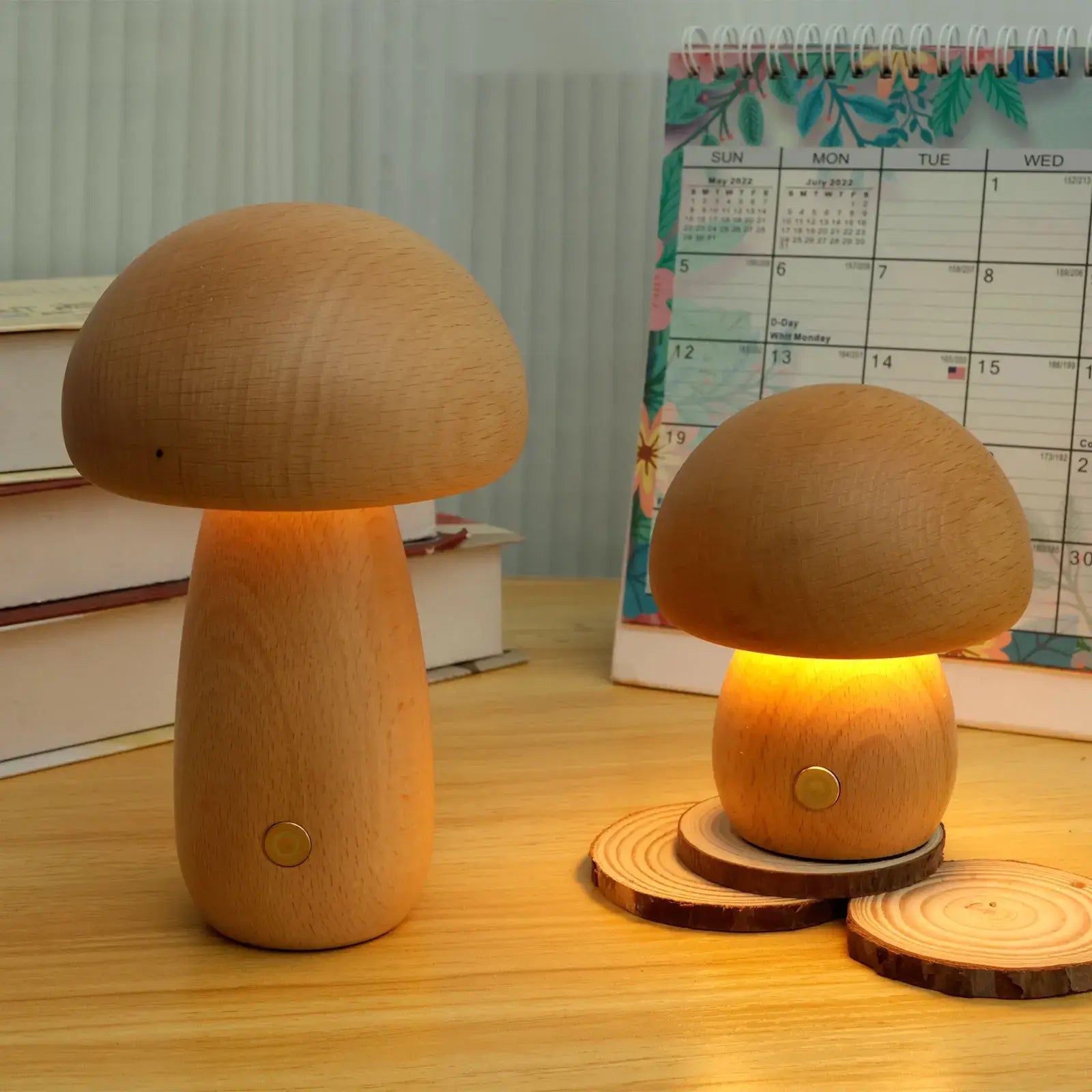 Rechargeable Night Light with Portobello Mushroom Design and Wooden Base