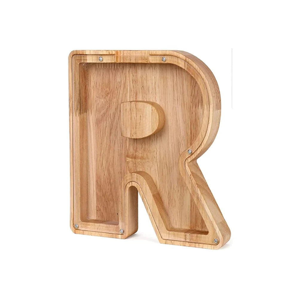 Piggy Bank Personalized Letter Sustainable Wood & Acrylic