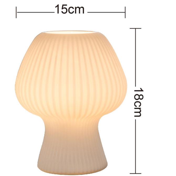 Mushroom-Shaped Glass Lamp – Vintage Ribbed Design for Bedside Use