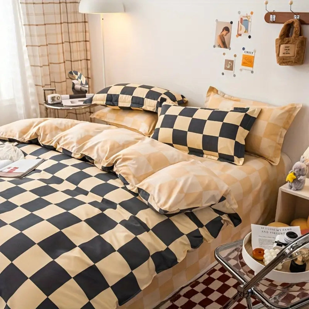 3-Piece Checkered Bedding Set in Stylish Design