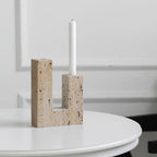 Modern Sculptural Candle Holder in Dual Travertine Design
