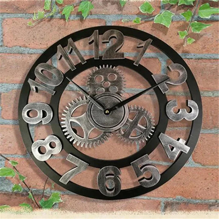 Wall Clock Solid Wood Retro Industrial 30cm