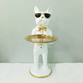 Bulldog Figurine in Polyresin with Golden Serving Tray