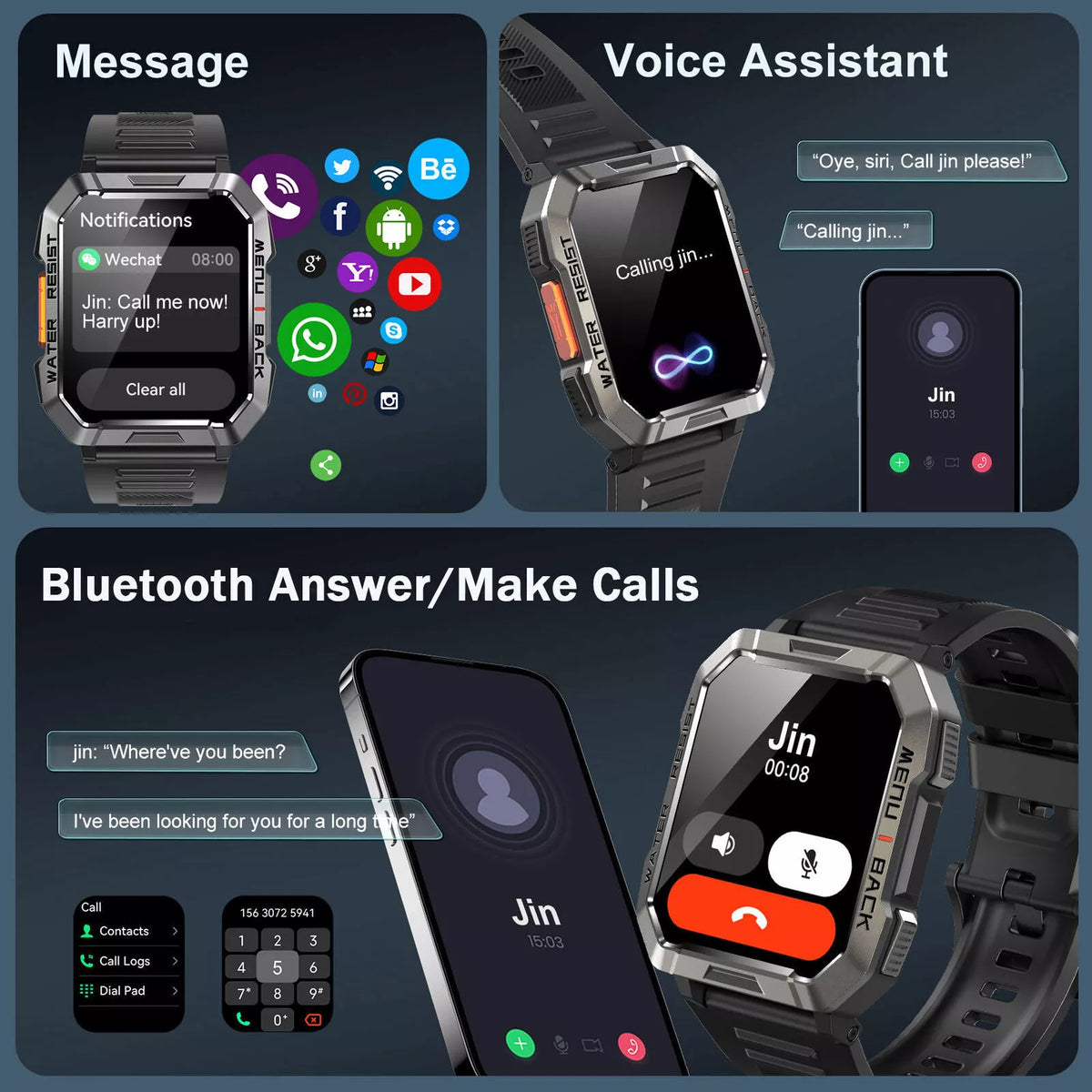 Smartwatch Rugged IP67 Long Battery Life Call & SOS
