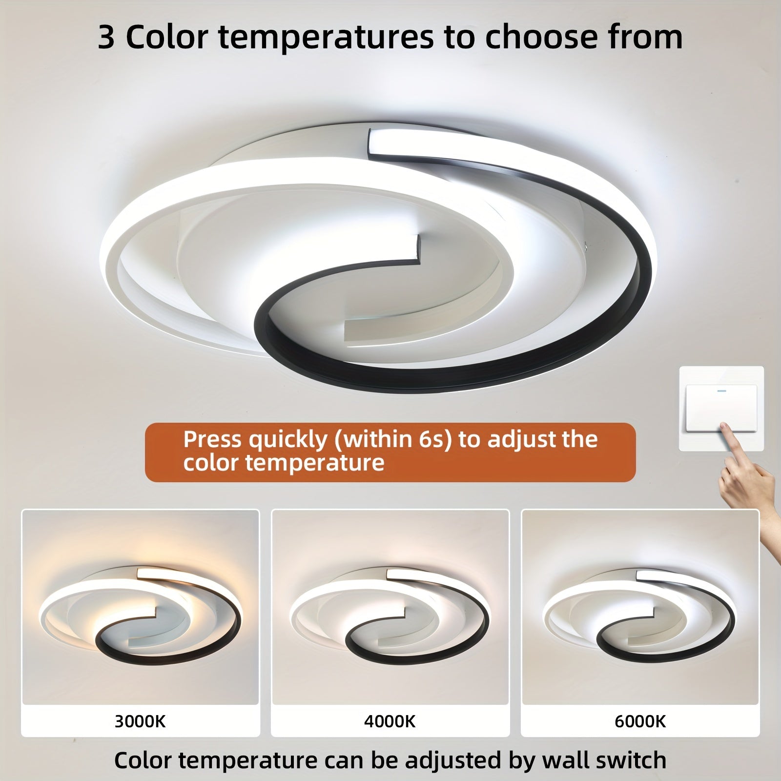 Contemporary Ceiling Light with LED – Black and White Swirl Pattern