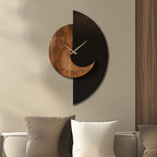 Battery-Operated Silent Wall Clock in Half-Moon Wooden Design