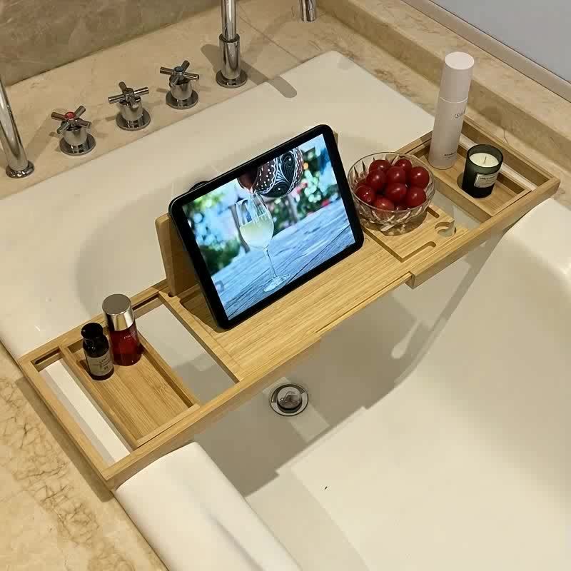 Bathtub Tray Adjustable Bamboo Book & Drink Holder