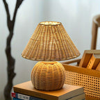 Boho Accent Lamp with USB Power - Woven Bamboo Desk Light