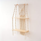 Hanging Storage Rack with Two Tiers – Bohemian Macrame Wall Shelf