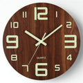Silent Wooden Wall Clock with Glow-in-the-Dark Walnut Finish