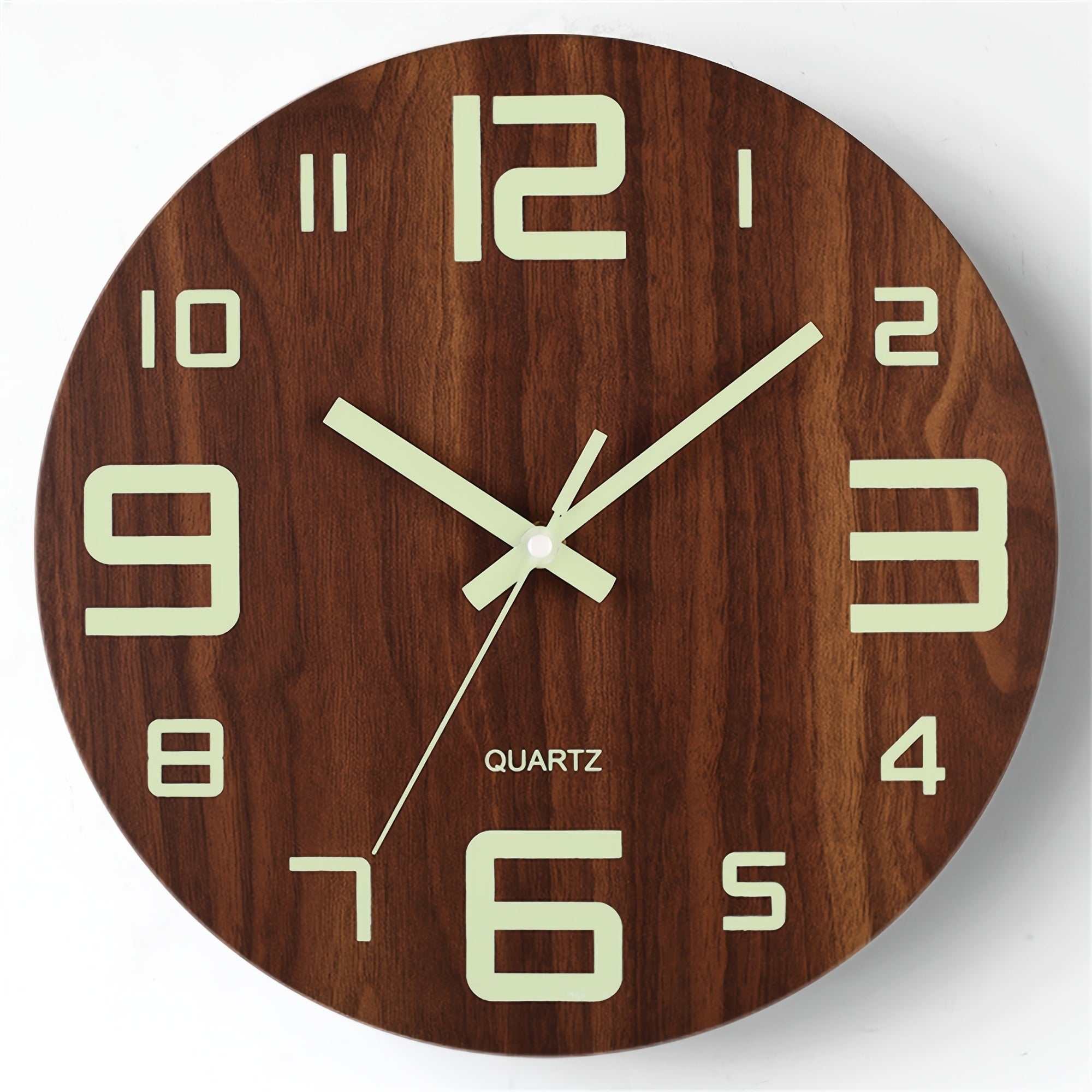 Silent Wooden Wall Clock with Glow-in-the-Dark Walnut Finish