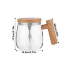 Self-Stirring Mug Glass Body Wooden Lid Spill-Proof