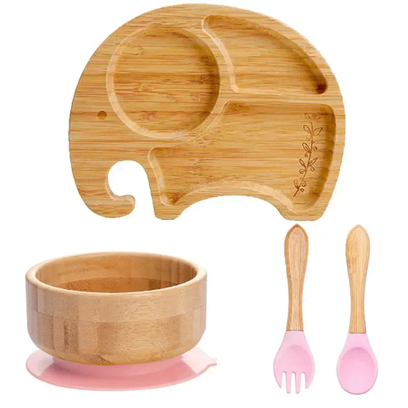 Children's Tableware Set Bamboo Suction Base 4-Piece