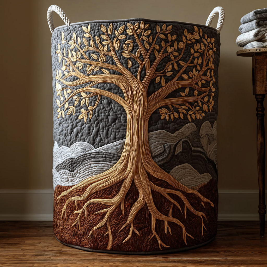 Quilted Cotton-Polyester Self-Standing & Foldable Laundry Basket