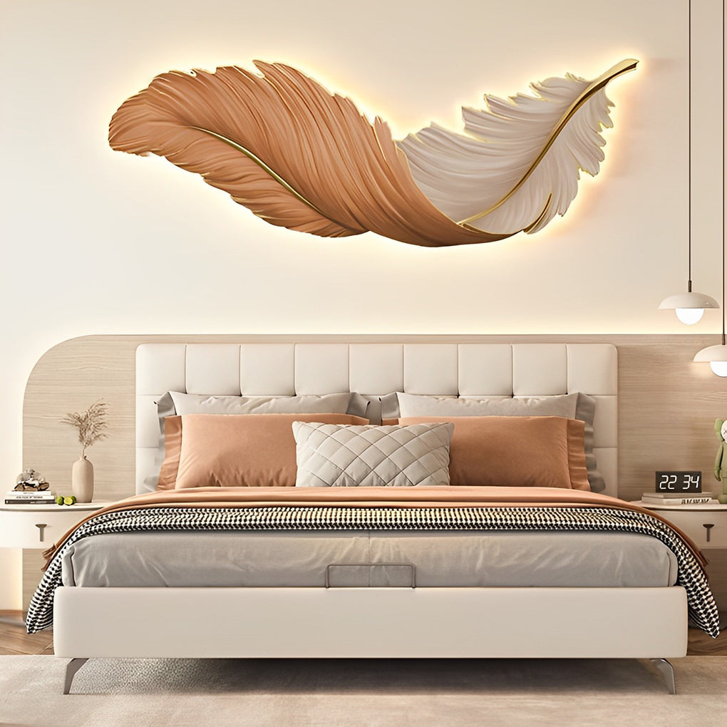 Feather-Pattern Metal Remote-Dimmable LED Wall Lamp