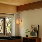 Handcrafted Rattan and Wood Wall Light Fixture – Plug-In Design