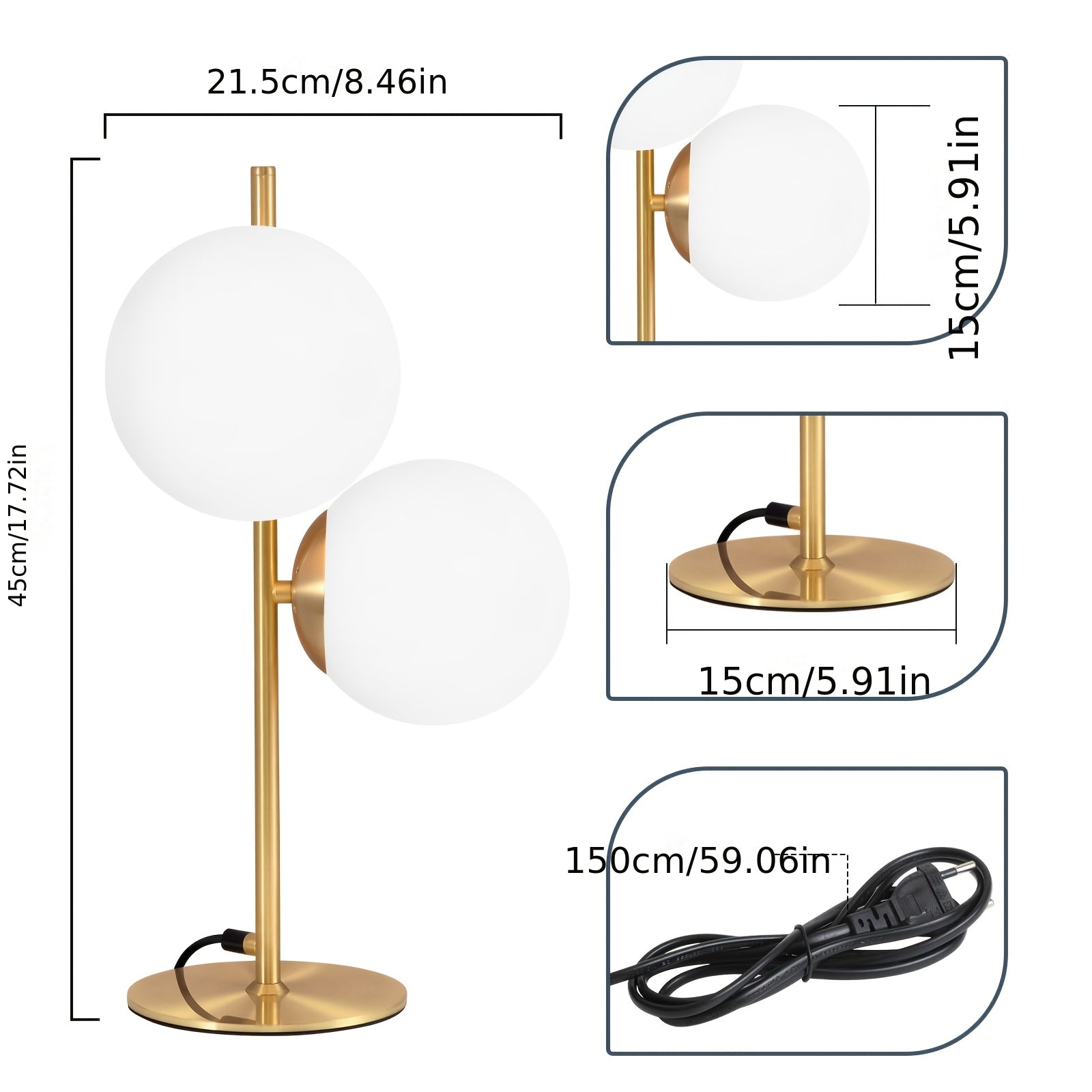 Contemporary Table Lamp with Gold Finish and White Glass Sphere