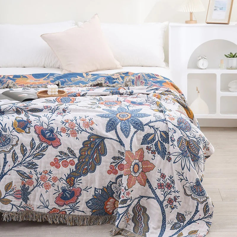Lightweight Reversible Jacquard Floral Throw Blanket